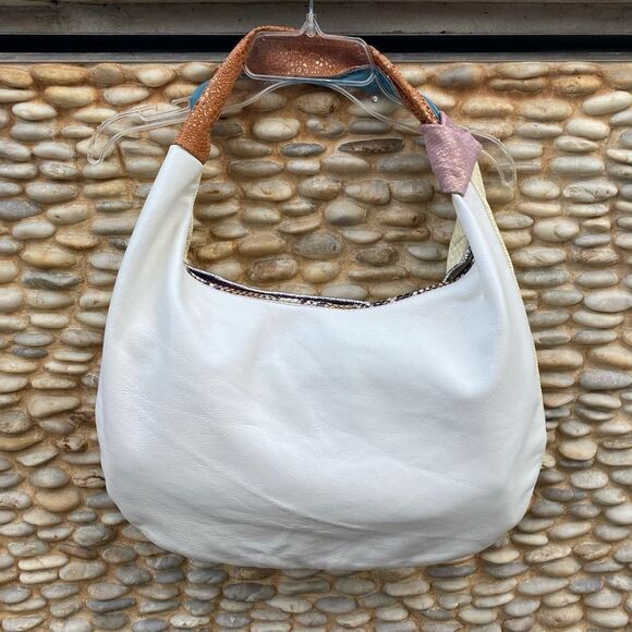 Ebarrito Light Yellow/Cream/White/Multicolor Hobo Leather Bag Made in Italy EUC! - Picture 2 of 8
